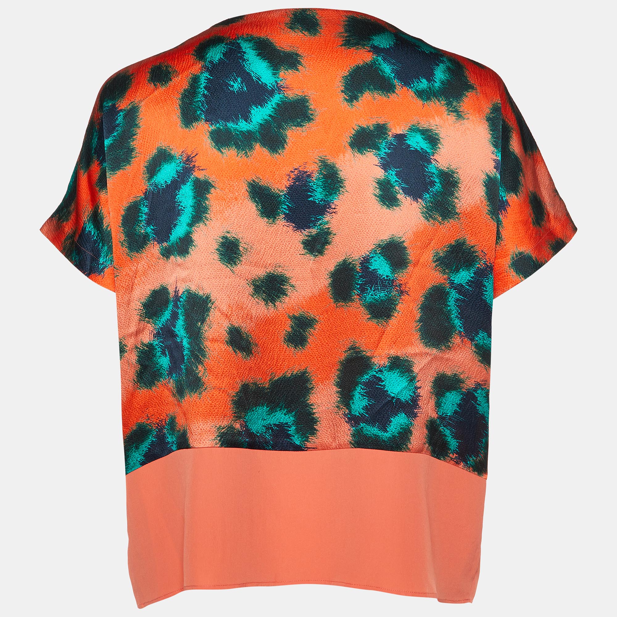 Kenzo Orange Printed Silk Relaxed Fit Blouse S