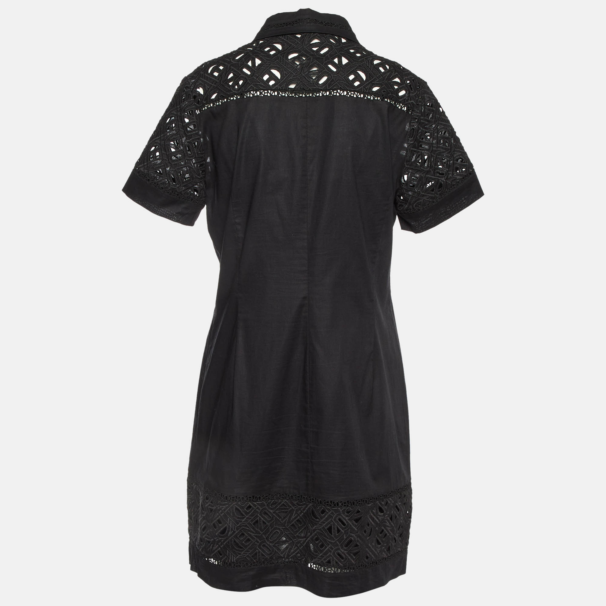 Kenzo Black Cotton Poplin Lace Detailed Short Sleeve Dress M