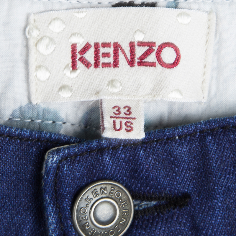 Kenzo Indigo Denim Paneled Bottom Detail Tapered Baggy Jeans L