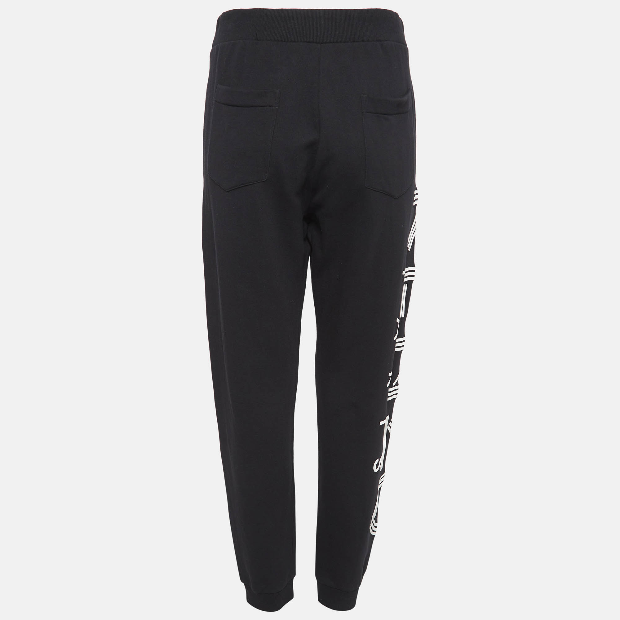 Kenzo Black Cotton Knit Printed Track Pants M