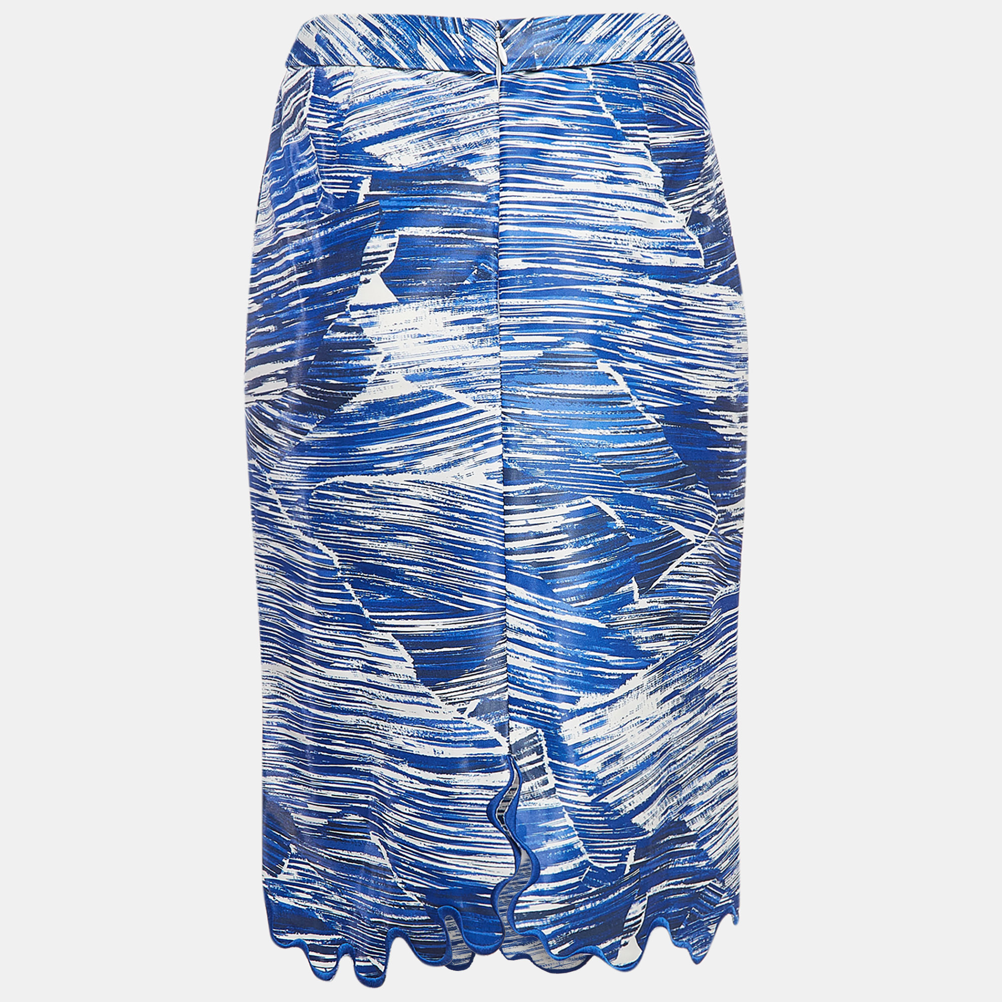 Kenzo Blue Printed Cotton Blend Embroidered Hem Skirt S