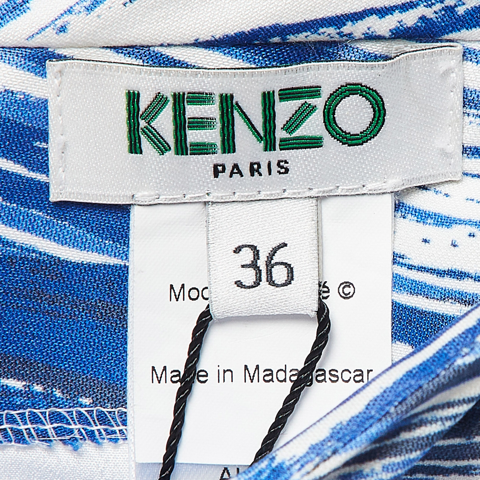 Kenzo Blue Printed Cotton Blend Embroidered Hem Skirt S