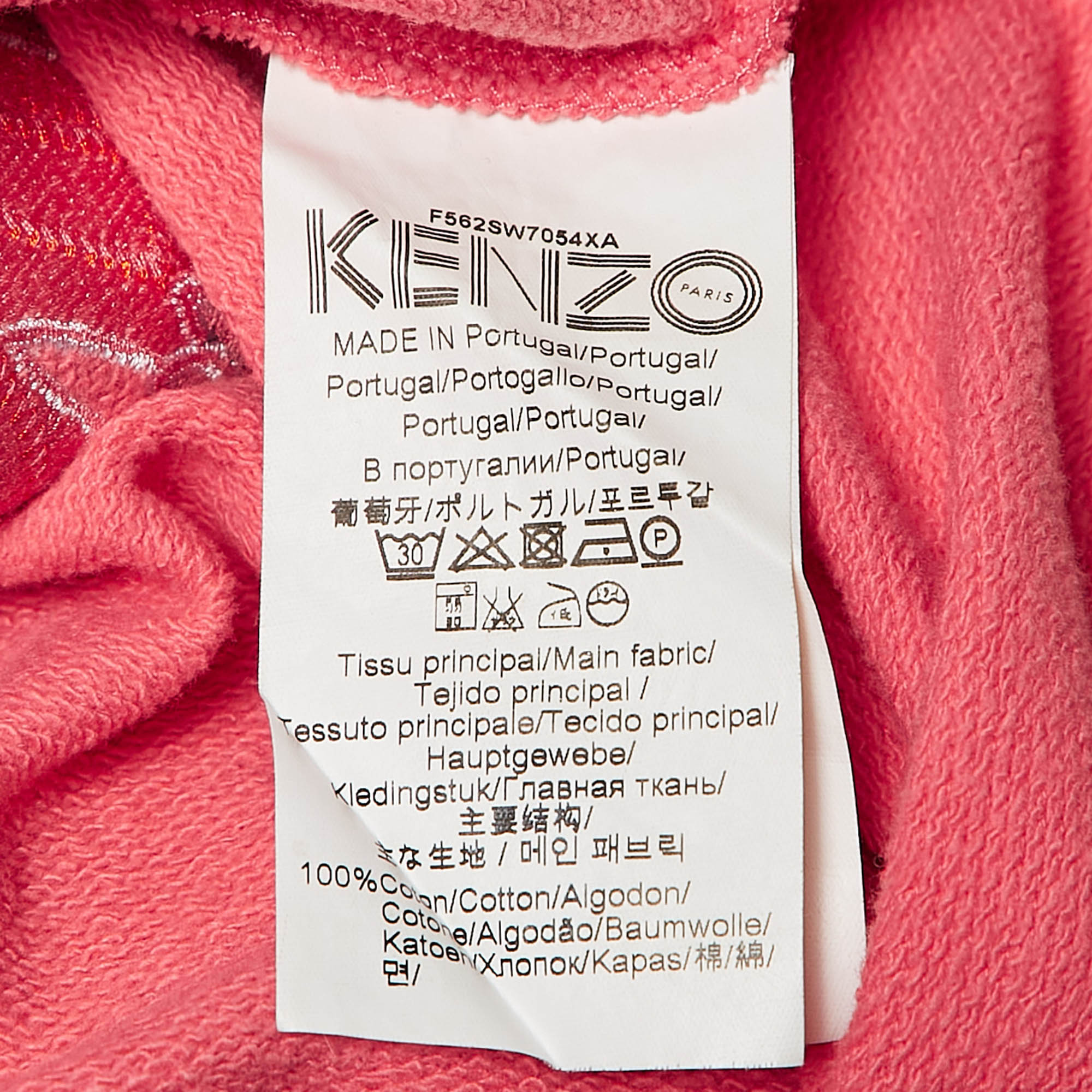 Kenzo Pink Tiger Logo Embroidered Cotton Knit Sweatshirt XS