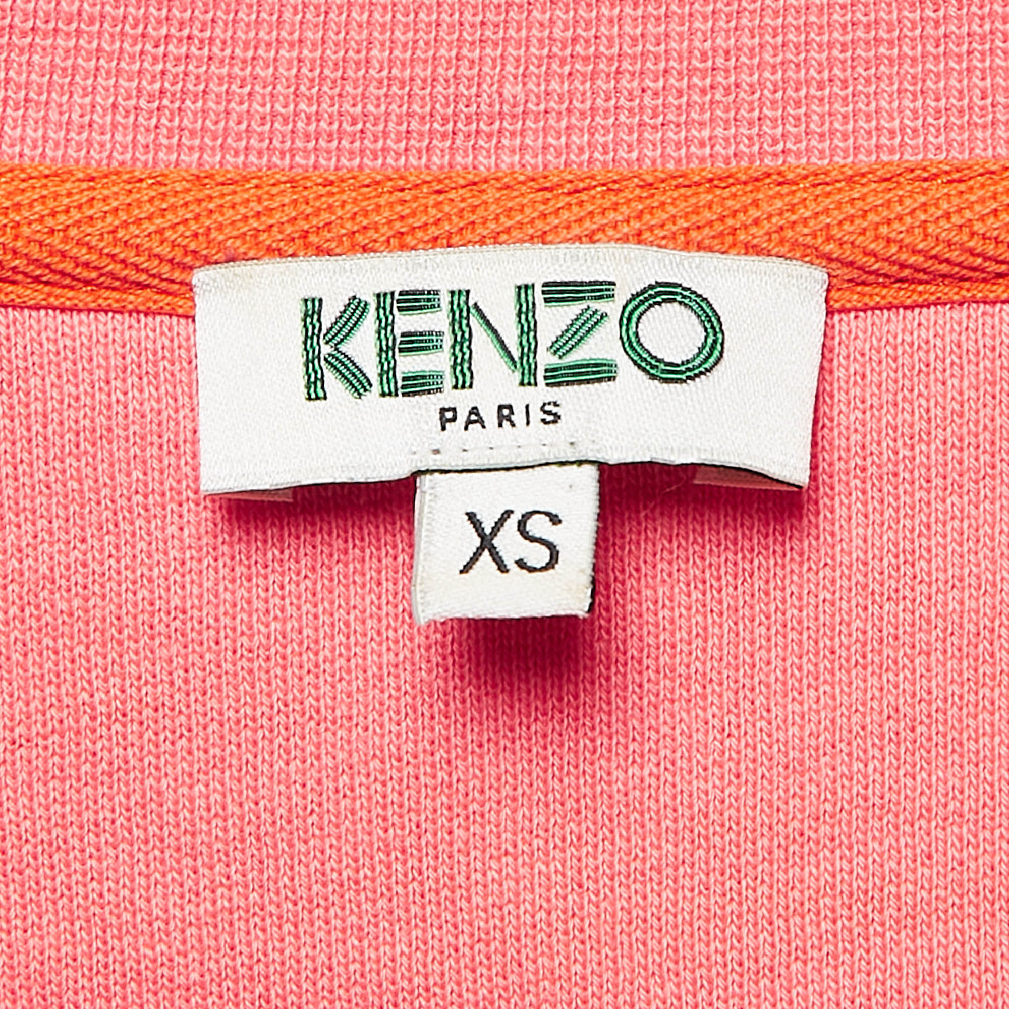 Kenzo Pink Tiger Logo Embroidered Cotton Knit Sweatshirt XS