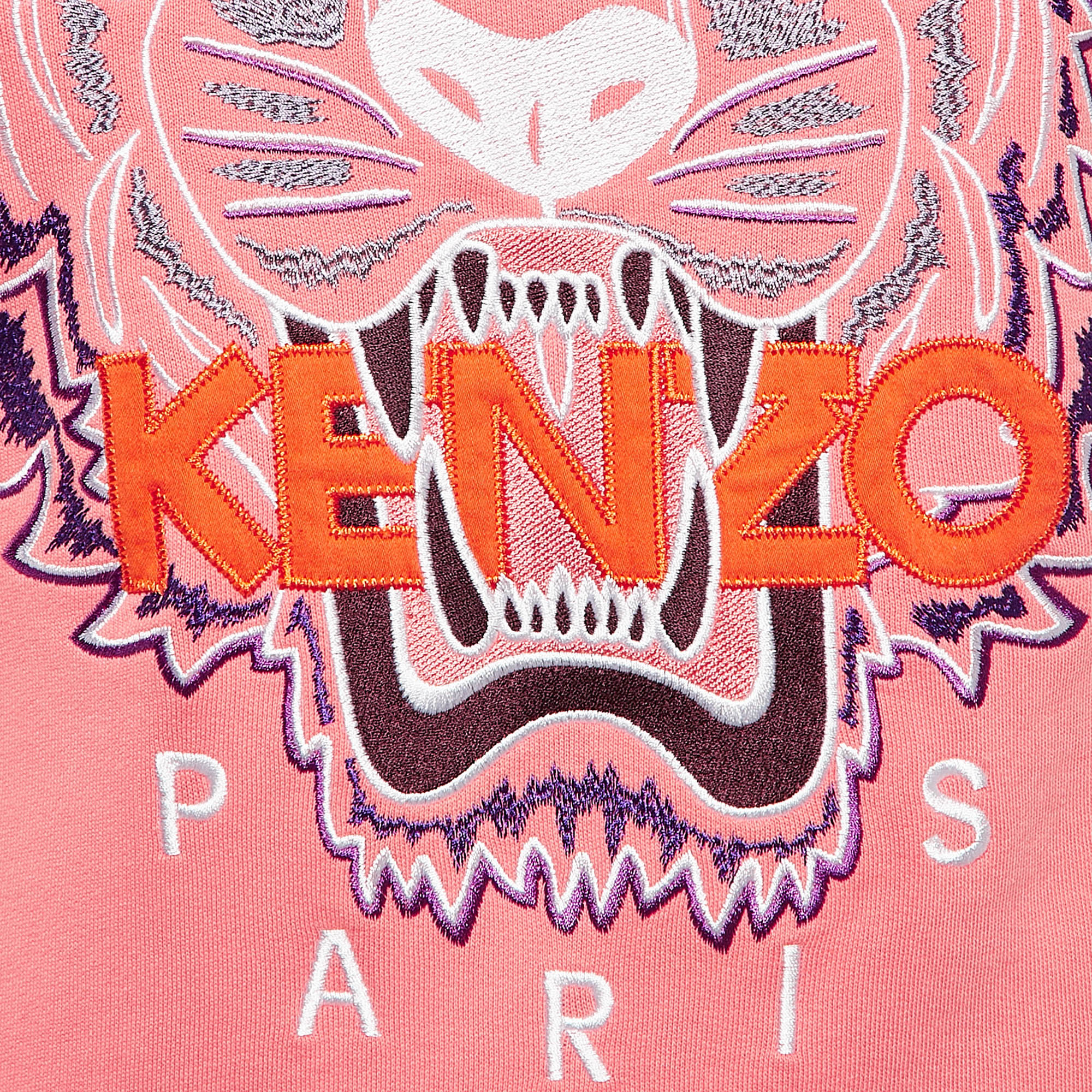 Kenzo Pink Tiger Logo Embroidered Cotton Knit Sweatshirt XS