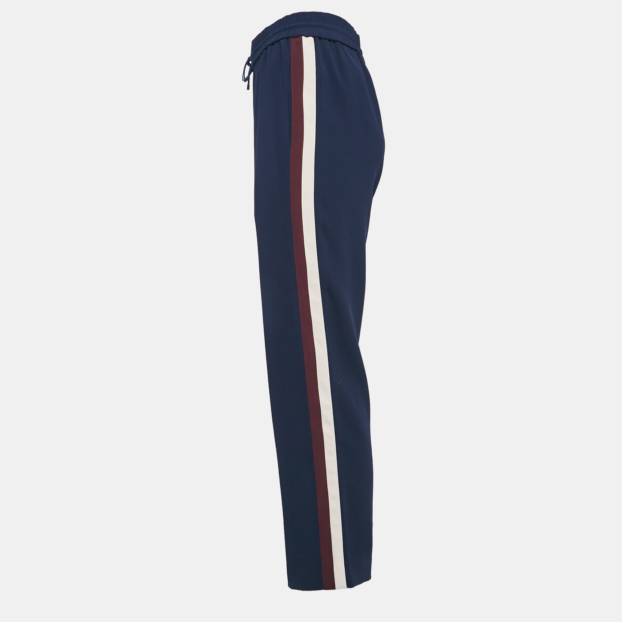 Kenzo Navy Blue Side Stripe Crepe Straight Leg Track Pants S