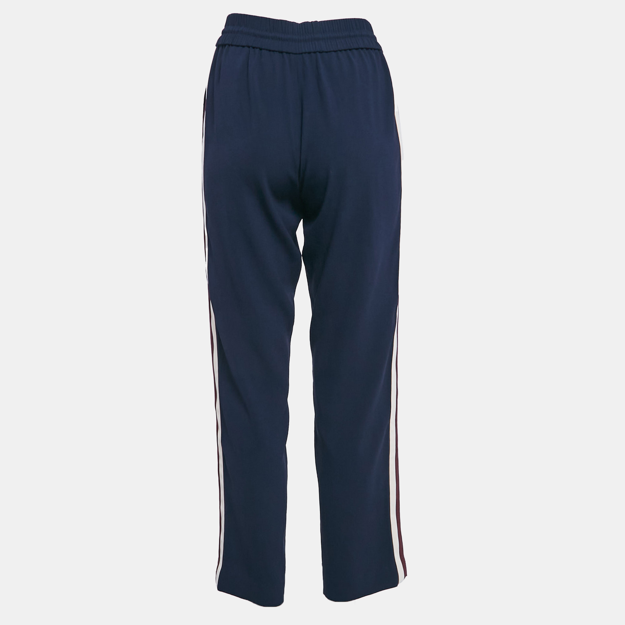 Kenzo Navy Blue Side Stripe Crepe Straight Leg Track Pants S