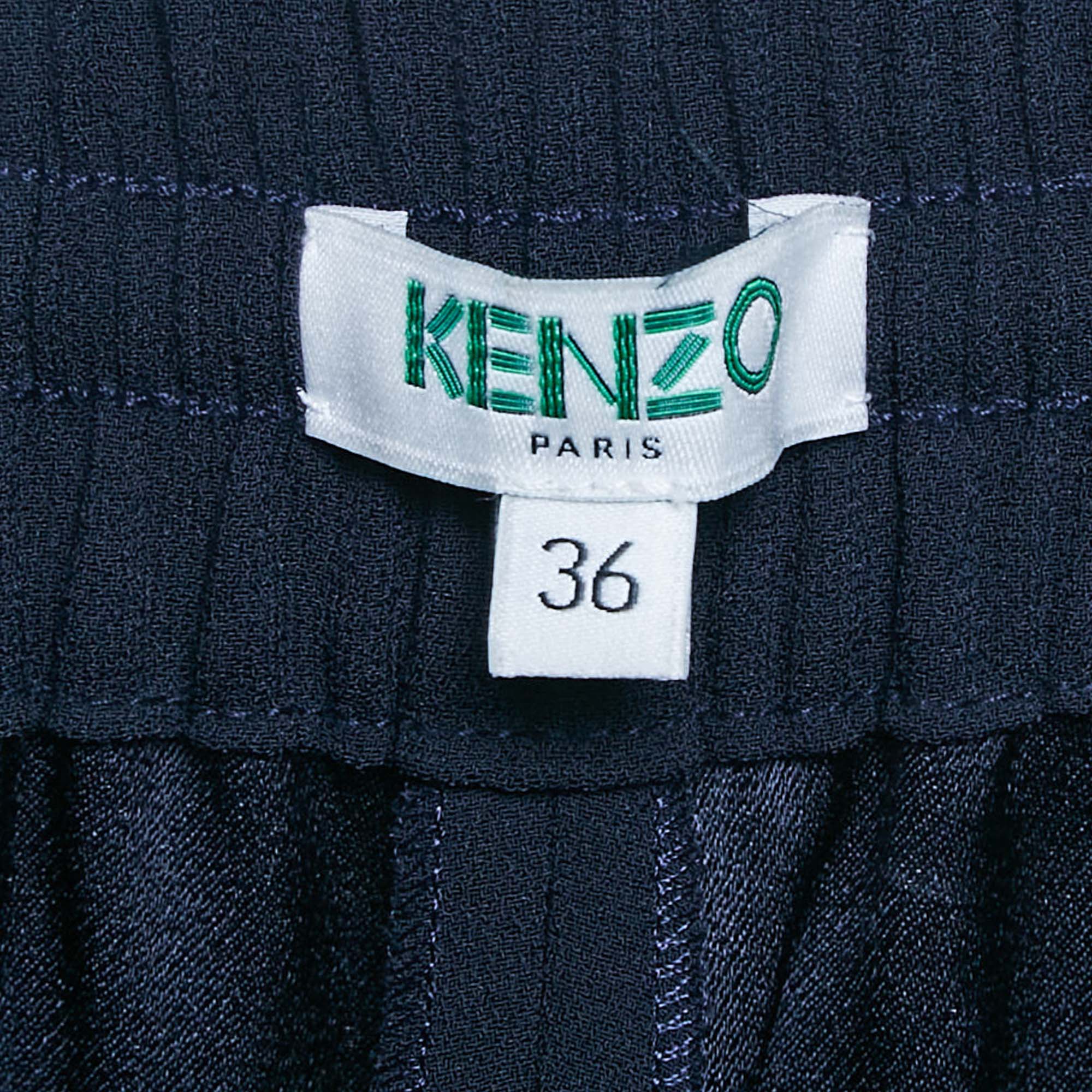 Kenzo Navy Blue Side Stripe Crepe Straight Leg Track Pants S