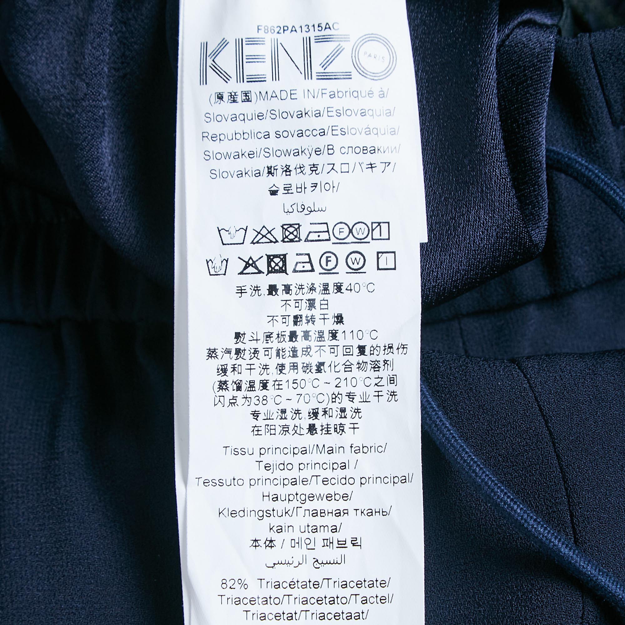 Kenzo Navy Blue Side Stripe Crepe Straight Leg Track Pants S