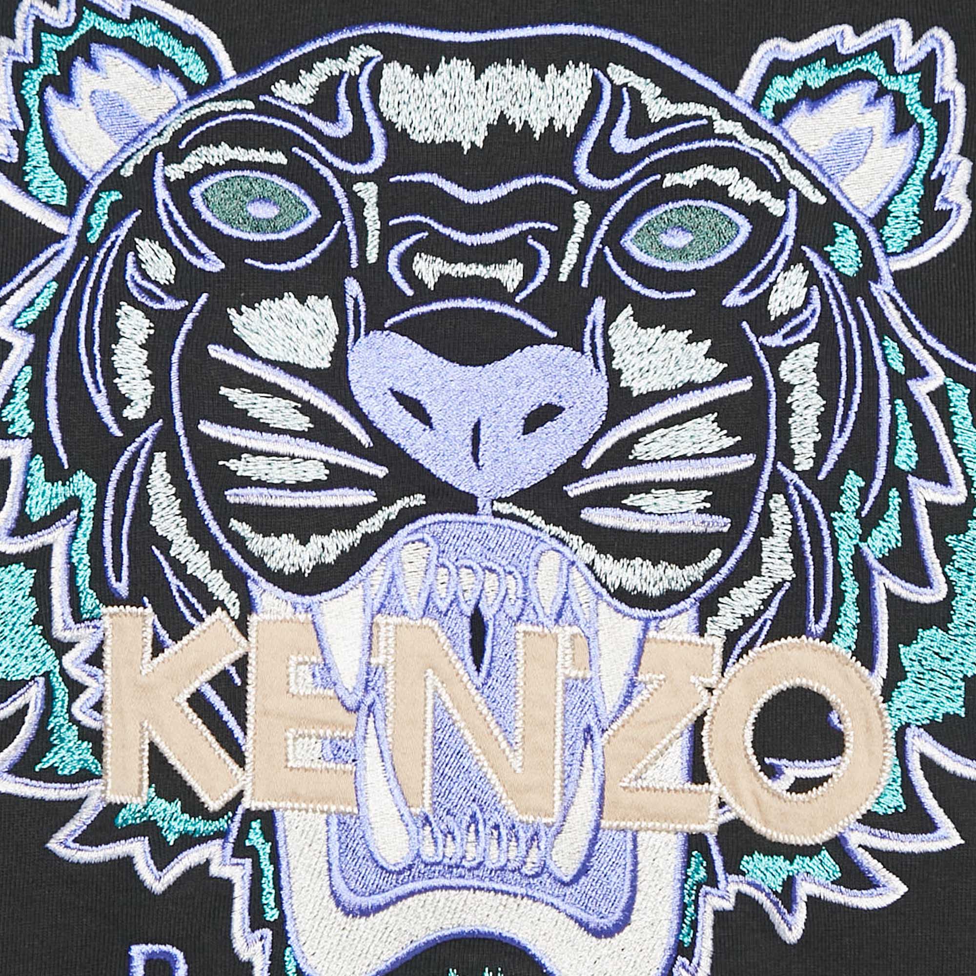 Kenzo Black Tiger Logo Embroidered Cotton Knit T-Shirt XS