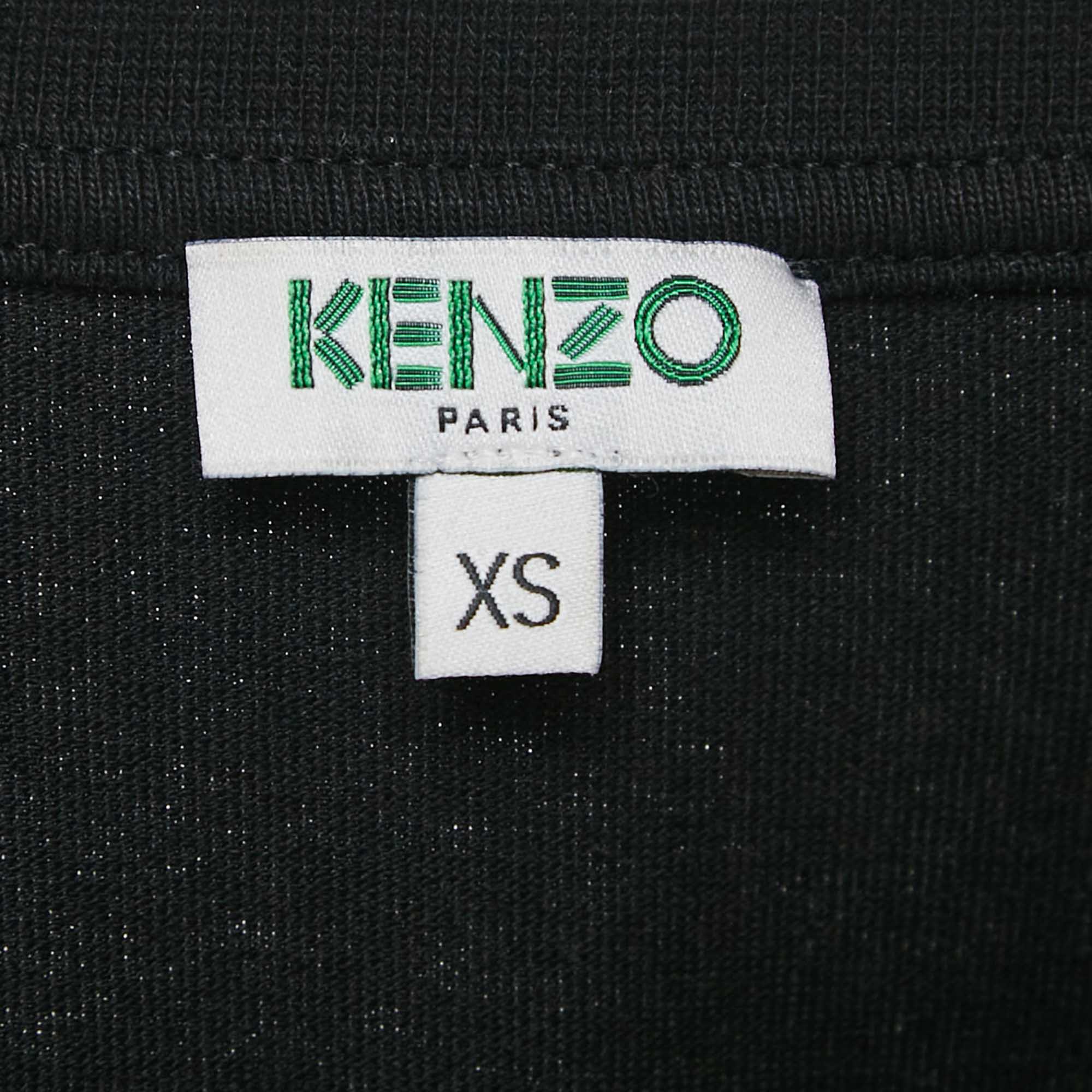 Kenzo Black Tiger Logo Embroidered Cotton Knit T-Shirt XS