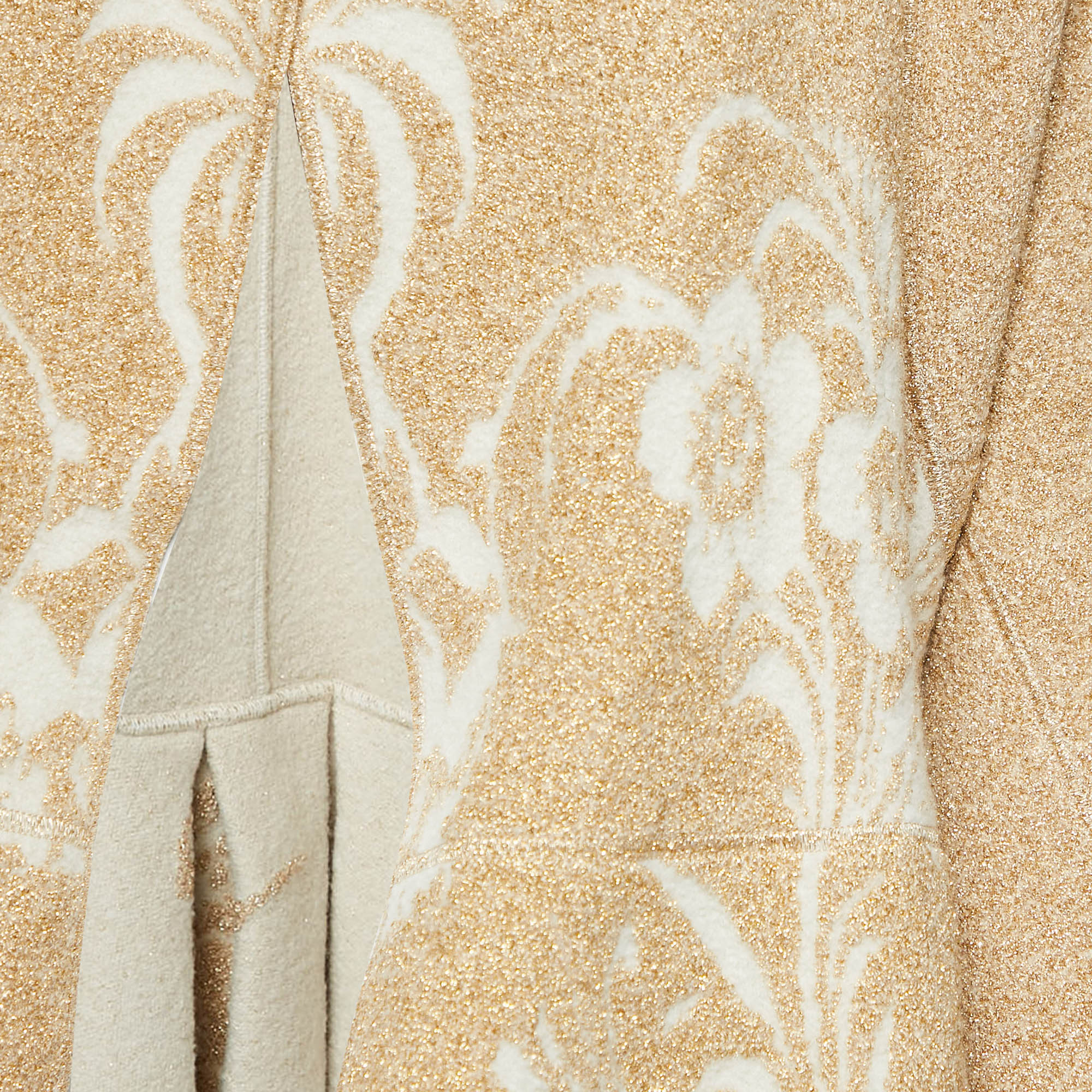 Kenzo Défilé Beige/Gold Brocade Knit Open Front Cardigan M