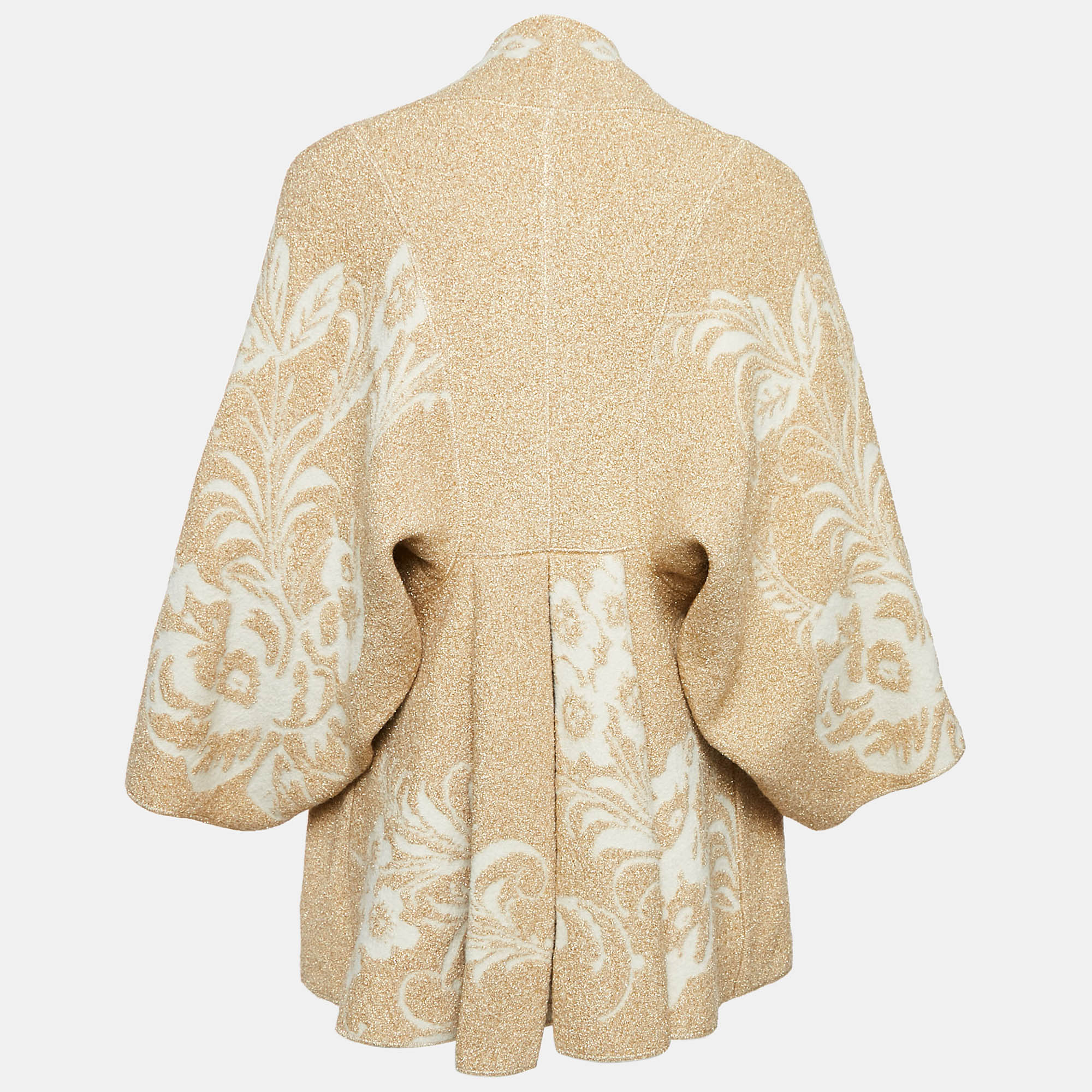 Kenzo Défilé Beige/Gold Brocade Knit Open Front Cardigan M