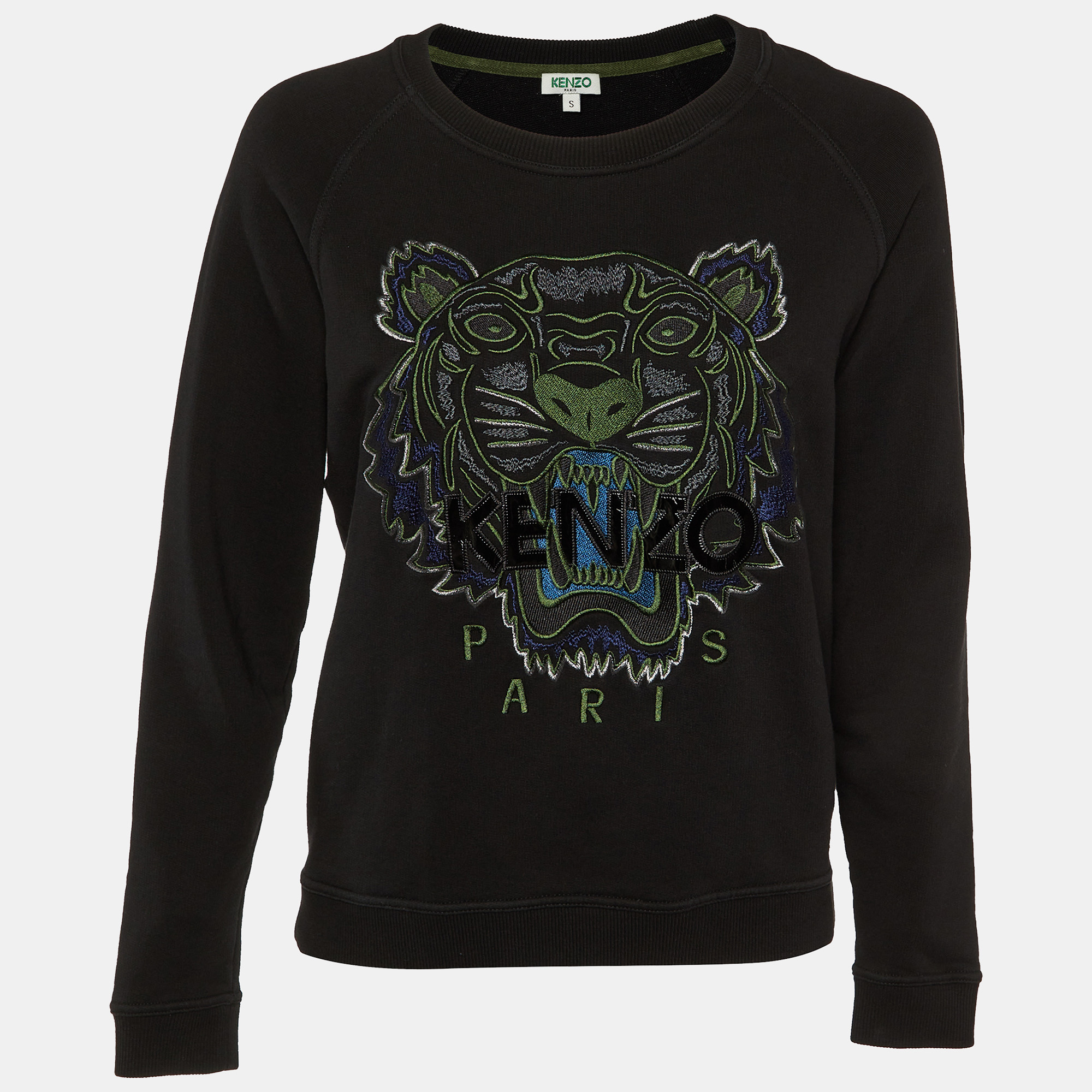 Kenzo Black Tiger Embroidered Cotton Crew Neck Sweatshirt S