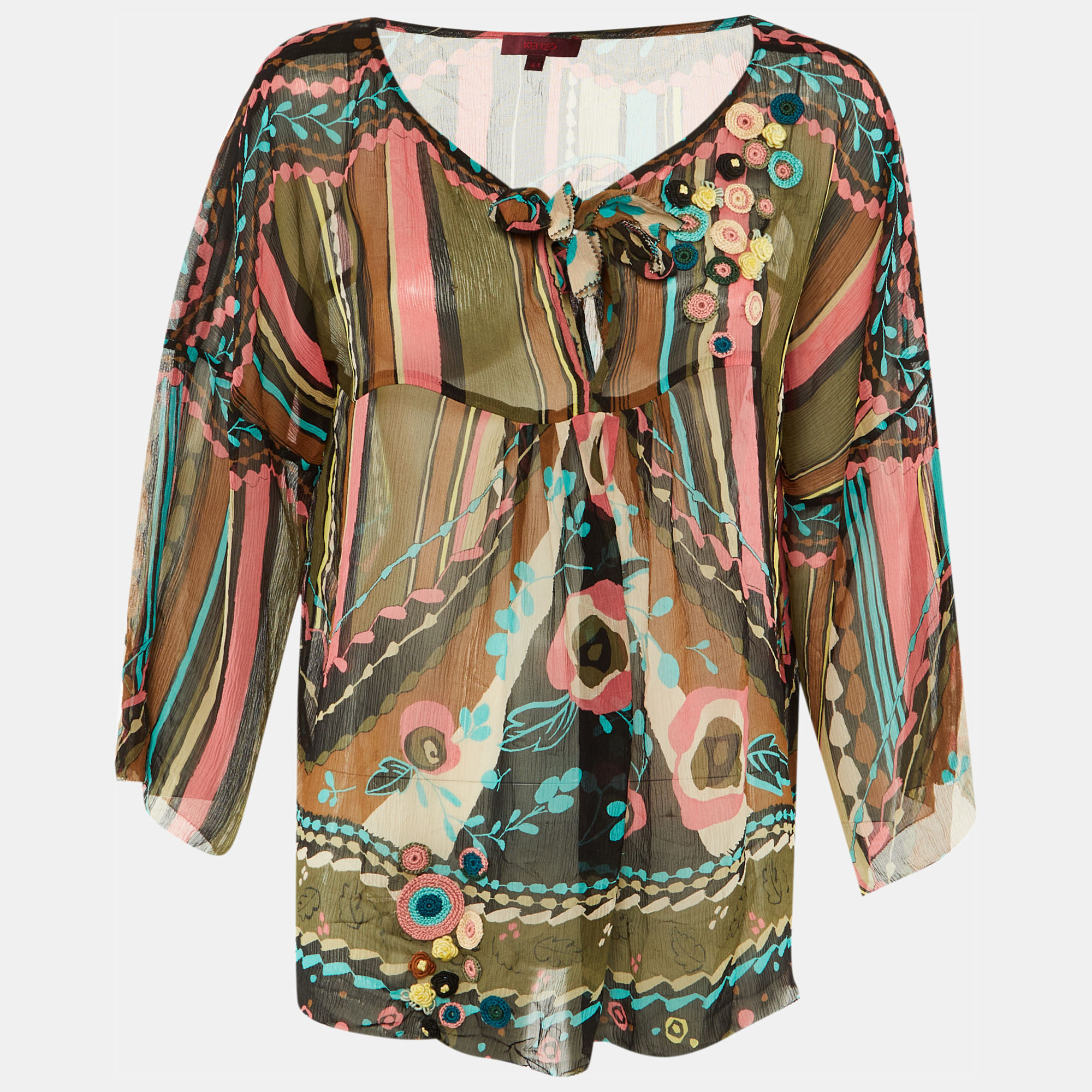 Kenzo Multicolor Printed Silk Applique Detail Top L
Kenzo Multicolor Printed Silk Applique Detail Top L