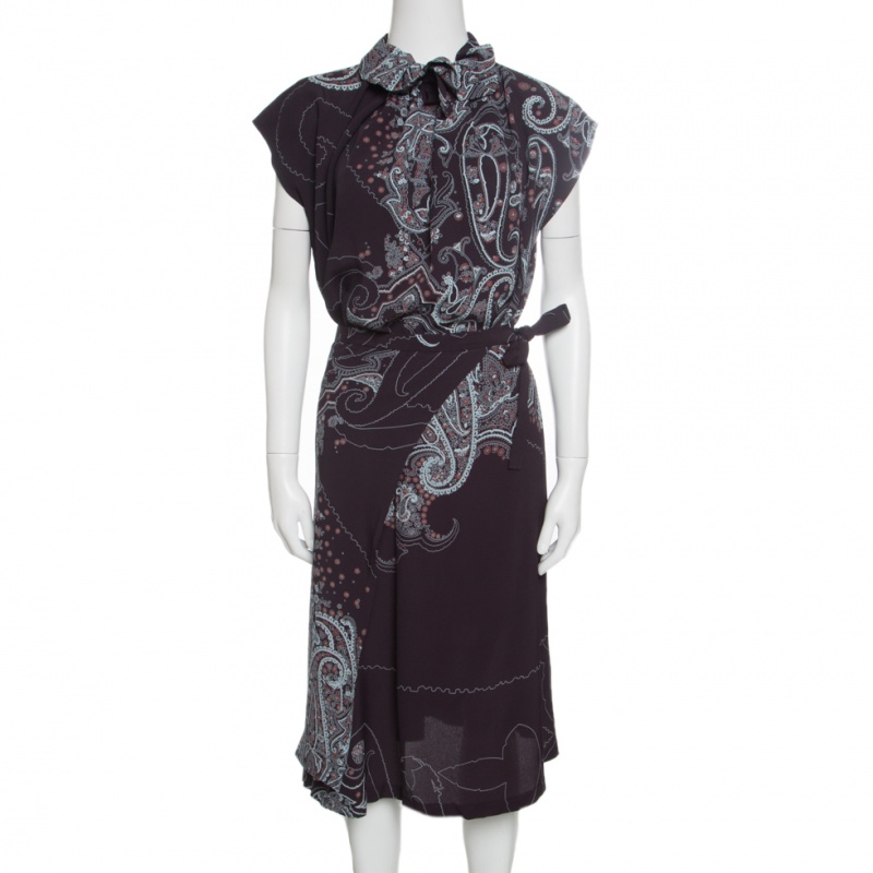 Image of Kenzo Brown Paisley Print Top and Wrap Skirt Set S