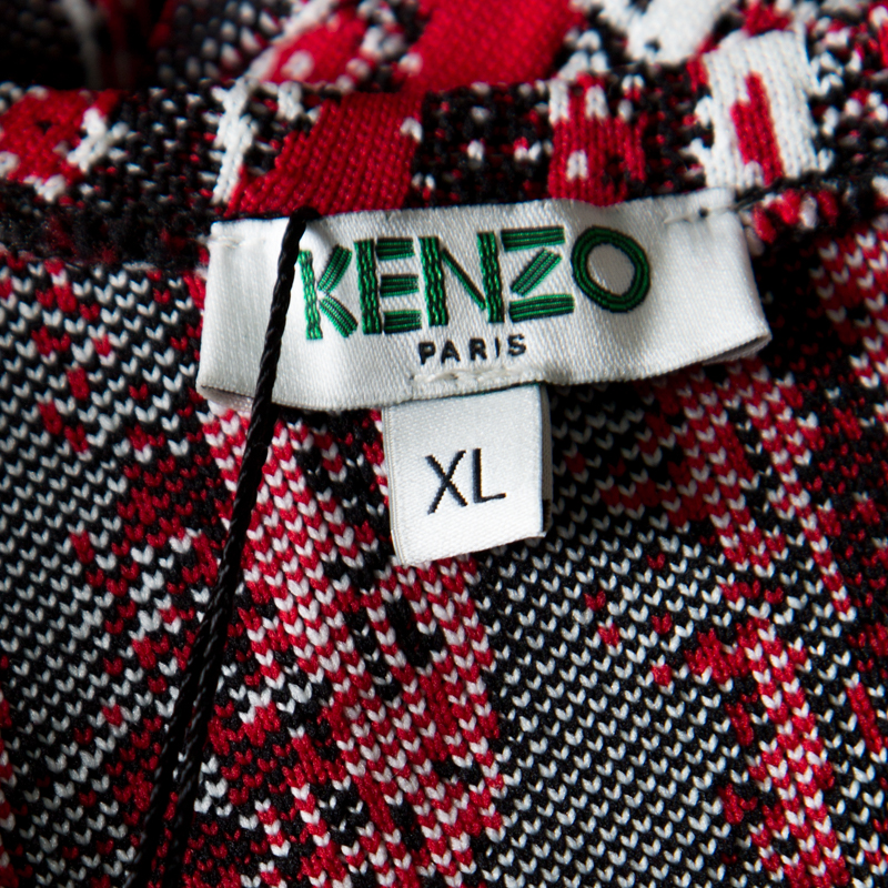 Kenzo Multicolor Jacquard Knit Curved Overlap Bodice Detail Dress XL