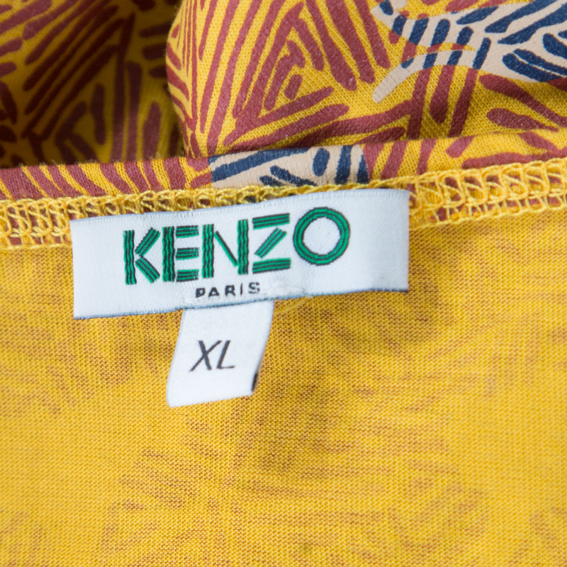 Kenzo Mustard Scribble Print Cotton Off Shoulder Top XL