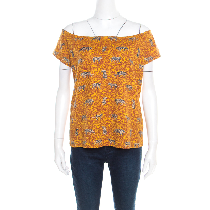 

Kenzo Mustard Scribble Print Cotton Off Shoulder Top, Yellow