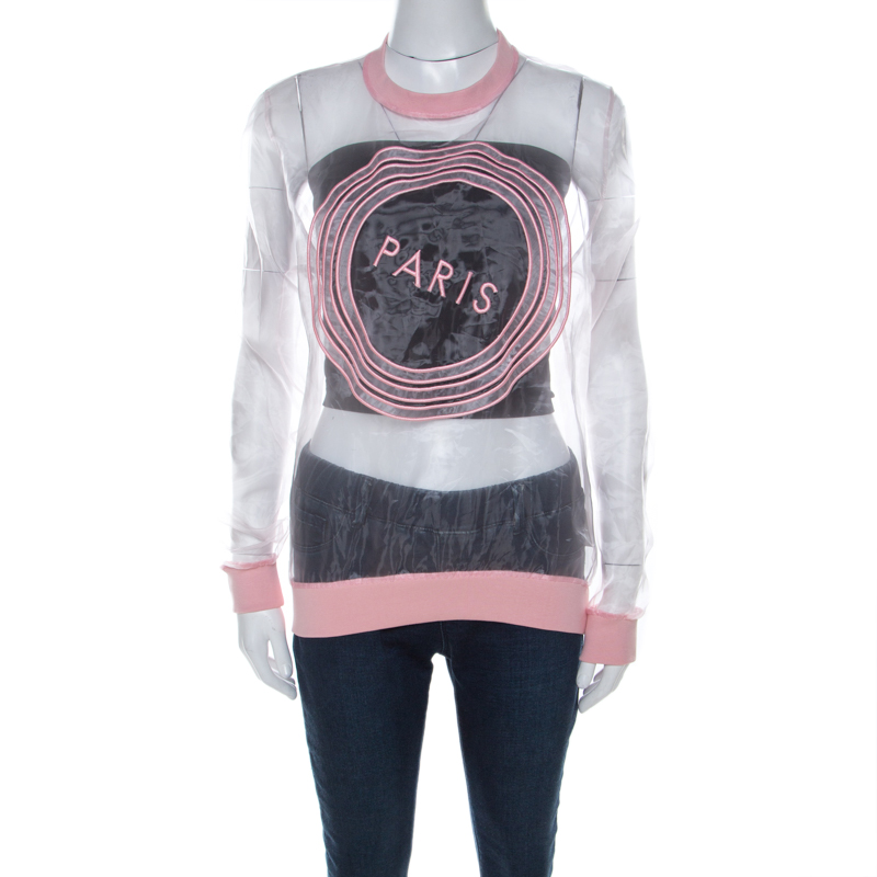 Kenzo Pink Paris Embroidered Sheer Pullover S