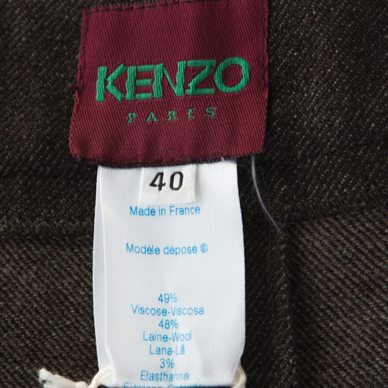Kenzo Dark Brown Stretch Wool Pleated Culottes M
