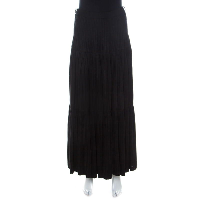 Kenzo Black Pleated Jersey A Line Maxi Skirt S