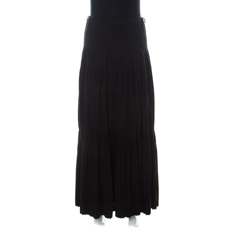Kenzo Black Pleated Jersey A Line Maxi Skirt S