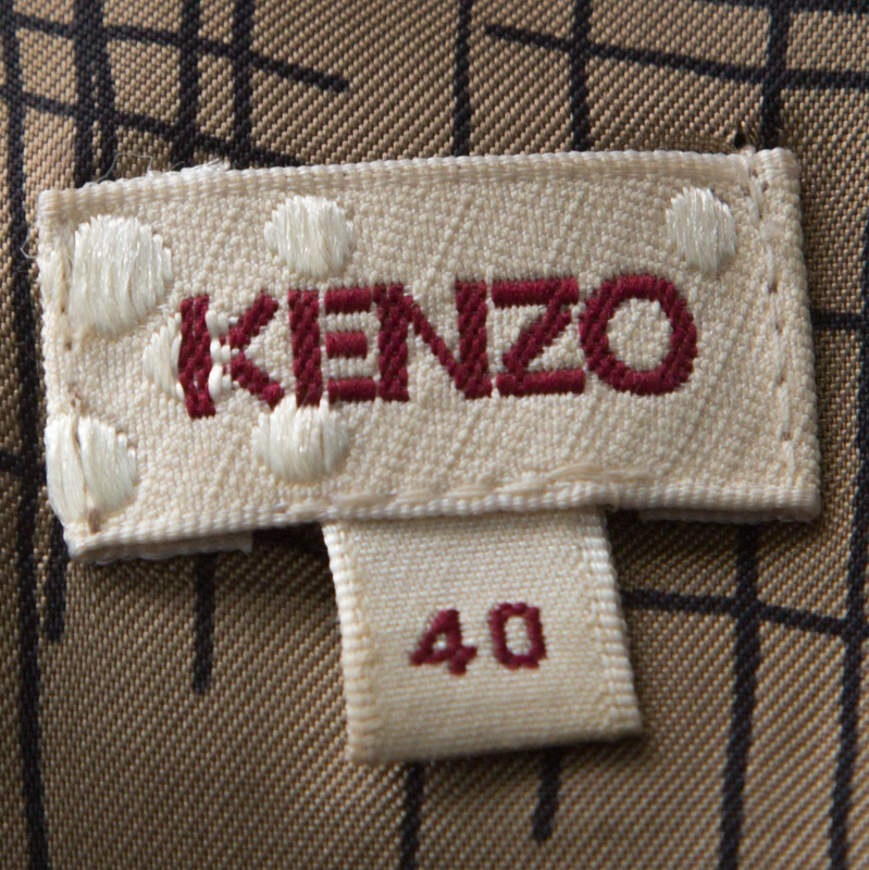 Kenzo Grey Floral Brushstroke Print Stretch Cotton Belted Dress M