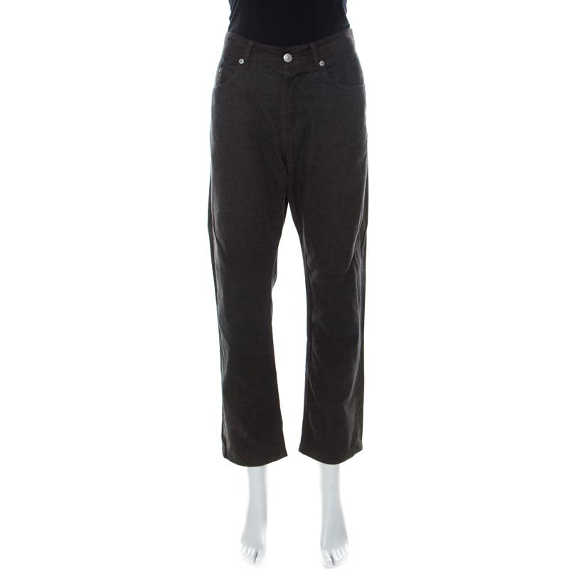 Image of Kenzo Charcoal Grey Micro Checks Cotton Straight Leg Pants L