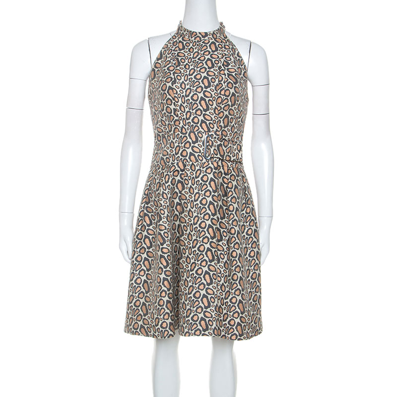 Image of Kenzo Beige Animal Pattern Jacquard Sleeveless Dress S