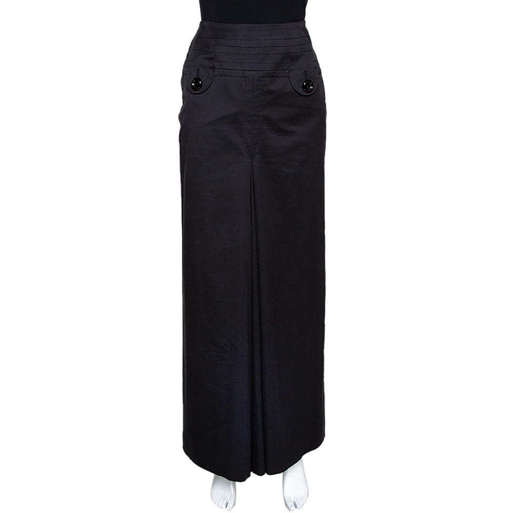 Image of Kenzo Black Stretch Cotton Pleat Detail Flared Maxi Skirt S