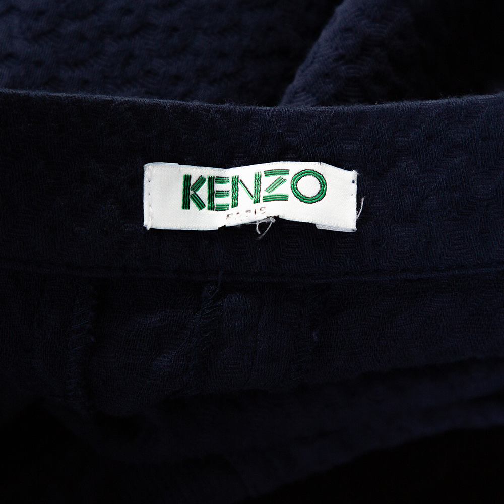 Kenzo Blue Diamond Patterned Cotton Straight Leg Trousers M
