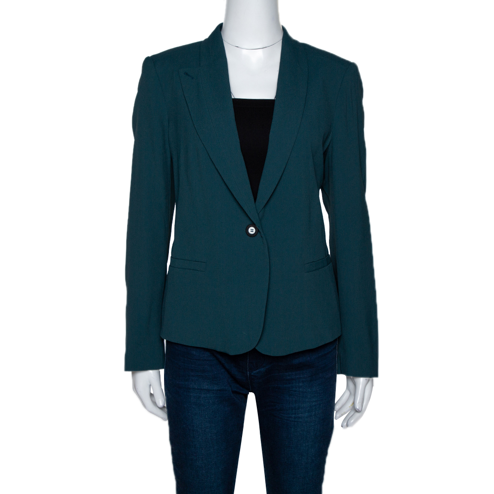 Image of Kenzo Forest Green Crepe Gathered Detail Single Button Blazer L