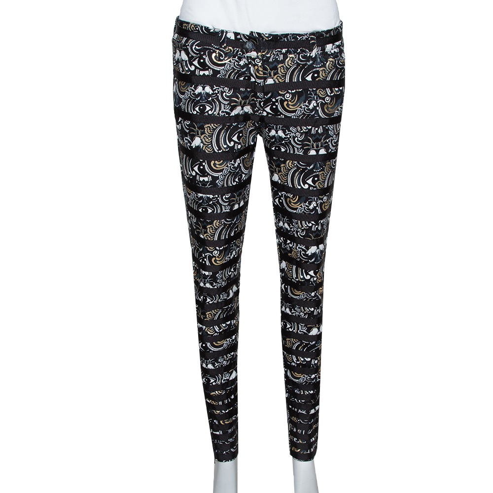 Image of Kenzo Black & Gold Temple Eye Foil Print Cotton Skinny Jeans M