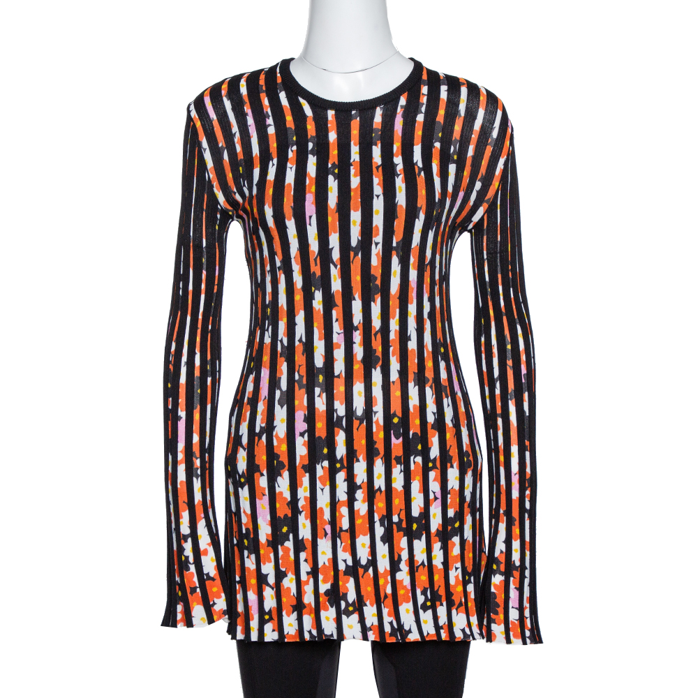 

Kenzo Black Jackie Flowers Print Knit Pleated Long Sleeve Top