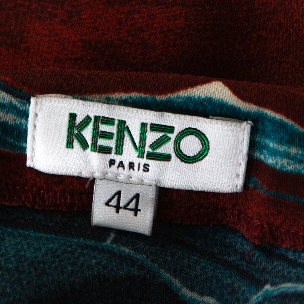 Kenzo Maroon Cloud Print Chiffon Long Sleeve Blouse L