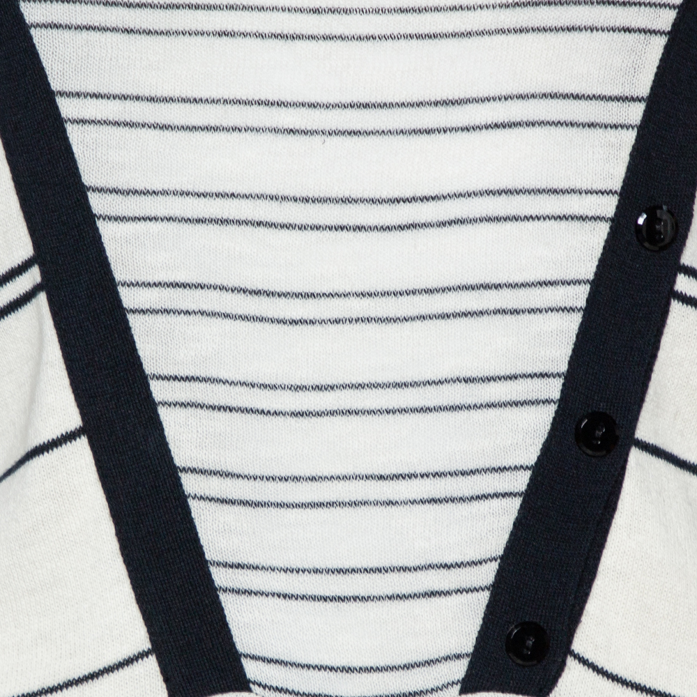 Kenzo Off White & Navy Striped Cotton Knit Sweater Dress L