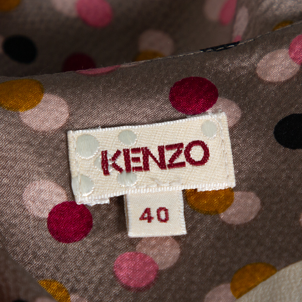 Kenzo Multicolor Abstract Polka Dot Print Silk Shift Dress M