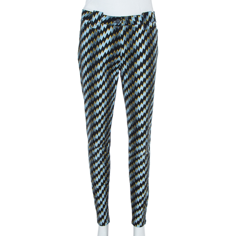 Image of Kenzo Blue Denim Zigzag Print Skinny Jeans L