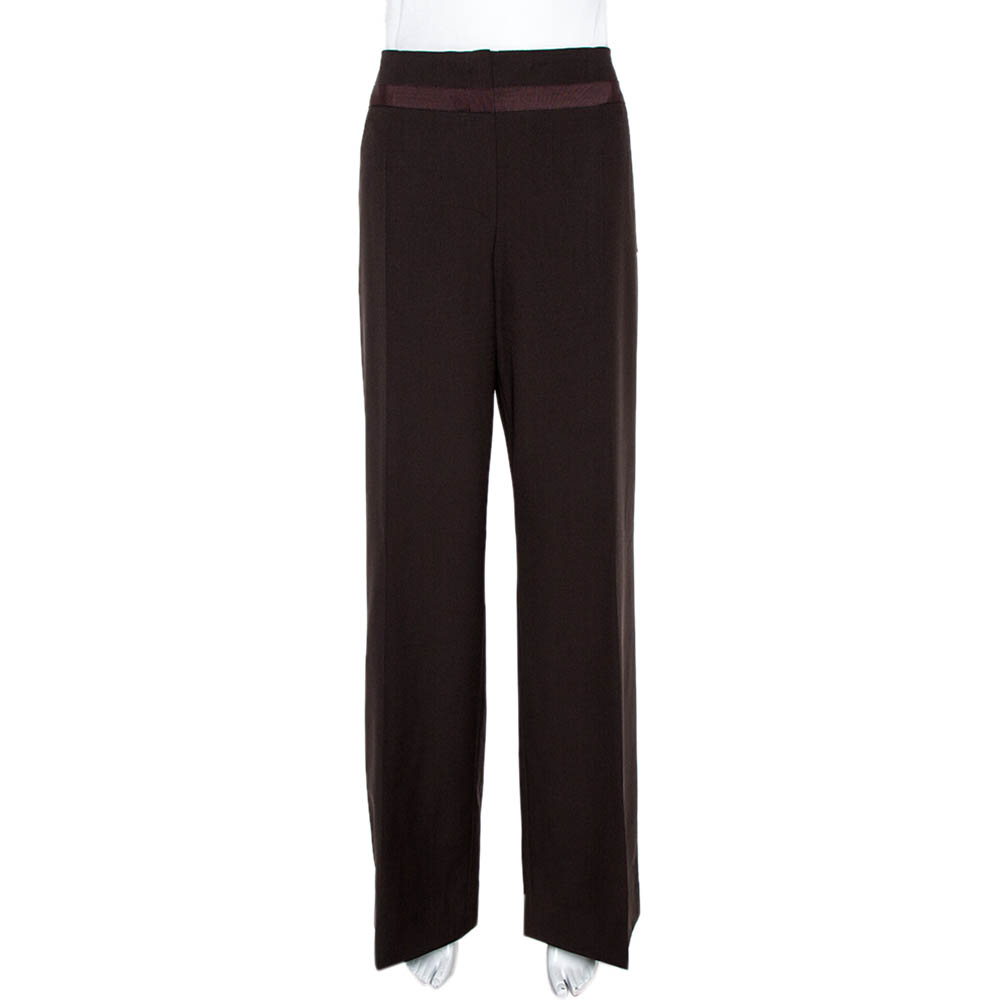 Image of Kenzo Brown Wool Wide Leg Trousers L