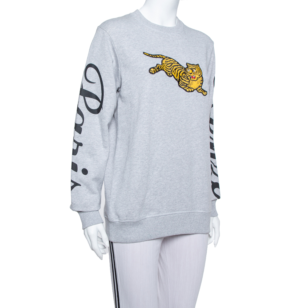 

Kenzo Grey Knit Flying Tiger Embroidery Detail Sweatshirt