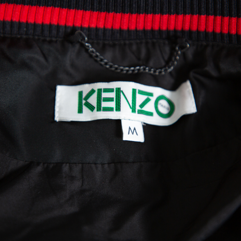 Kenzo Black Synthetic Tiger Embroidered Bomber Jacket M