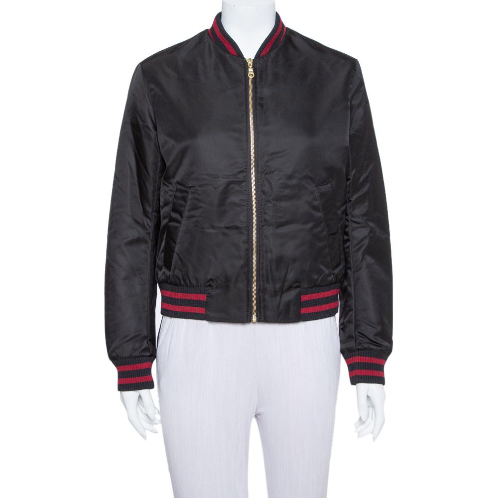 Kenzo Black Synthetic Tiger Embroidered Bomber Jacket M