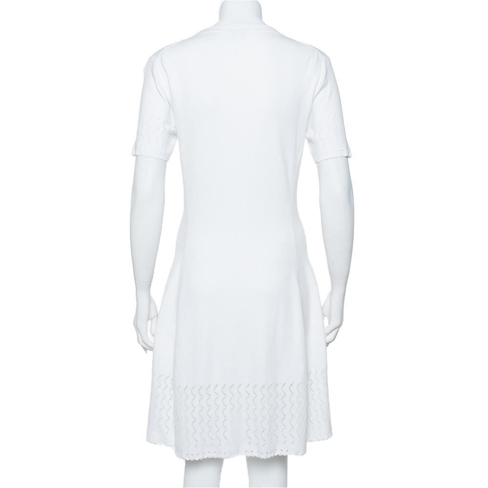 Kenzo White Perforated Knit Fit & Flare Dress L