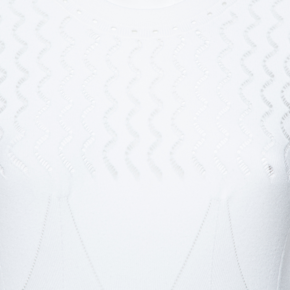 Kenzo White Perforated Knit Fit & Flare Dress L