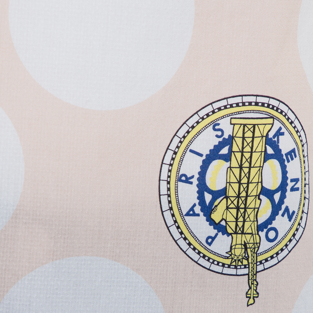 Kenzo Beige Polka Dot Logo Printed Cotton V-Neck Top S