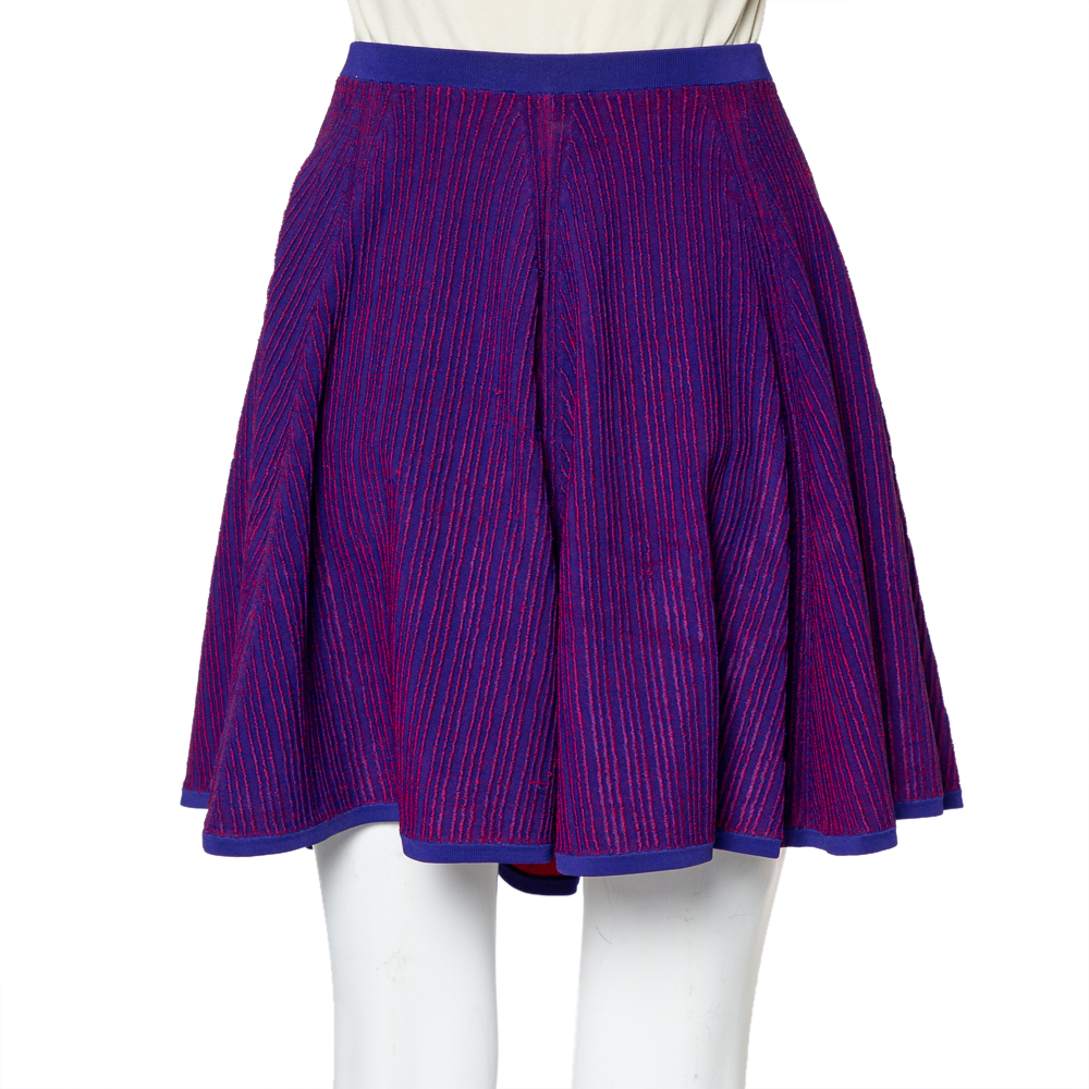 Kenzo Purple & Red Textured Knit Flared Mini Skirt S