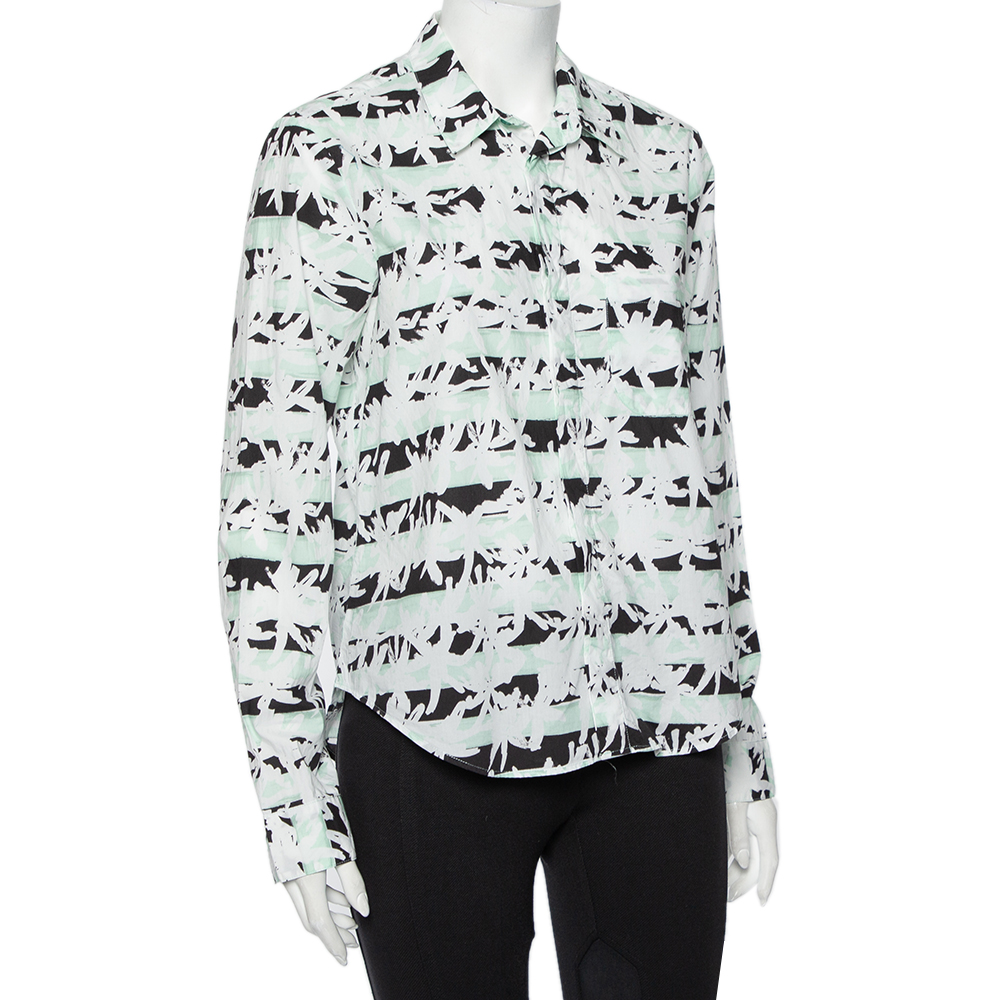 Kenzo White Palm Tree Printed Cotton Button Front Shirt M