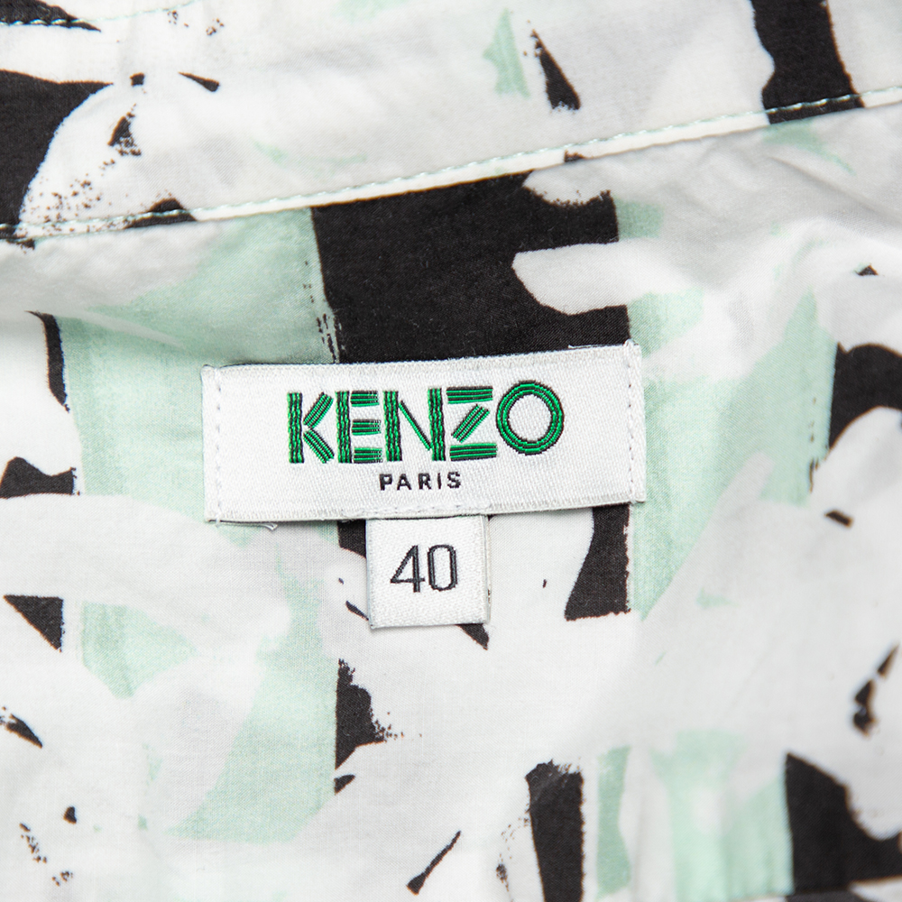 Kenzo White Palm Tree Printed Cotton Button Front Shirt M