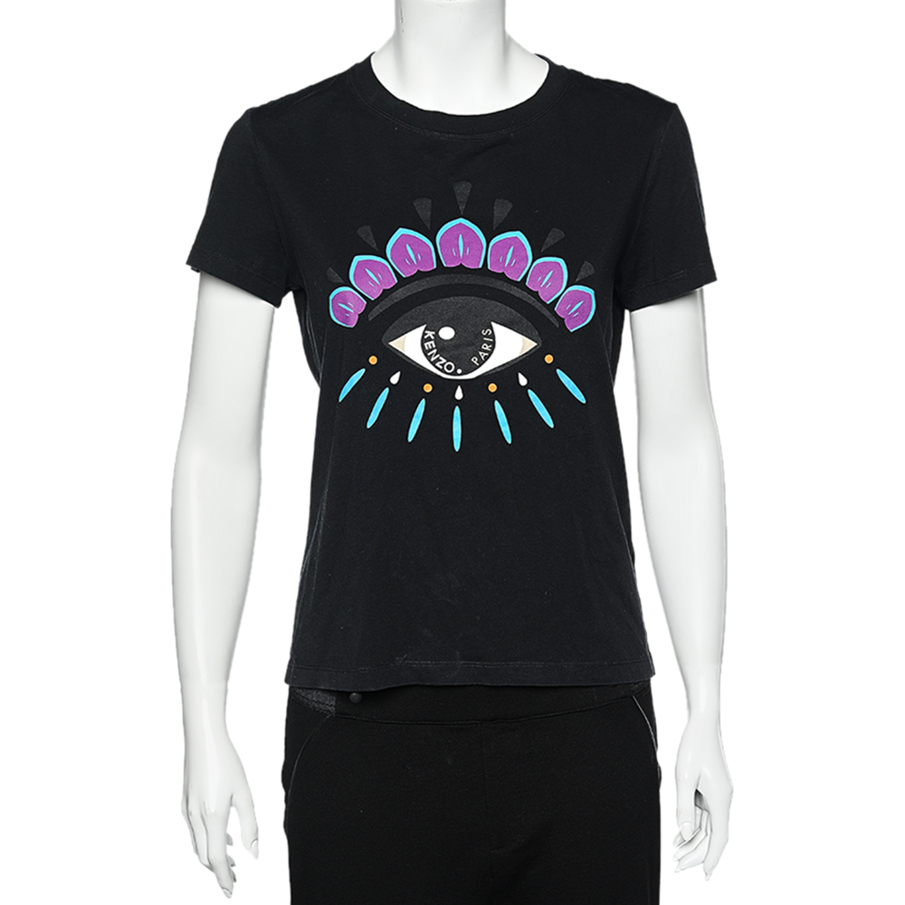 Kenzo Black Cotton Eye Printed T-Shirt M